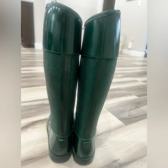 GUCCI Green Monogram GG Supreme Rain Boots Knee Calf High sz. 36 - Picture 9 of 15